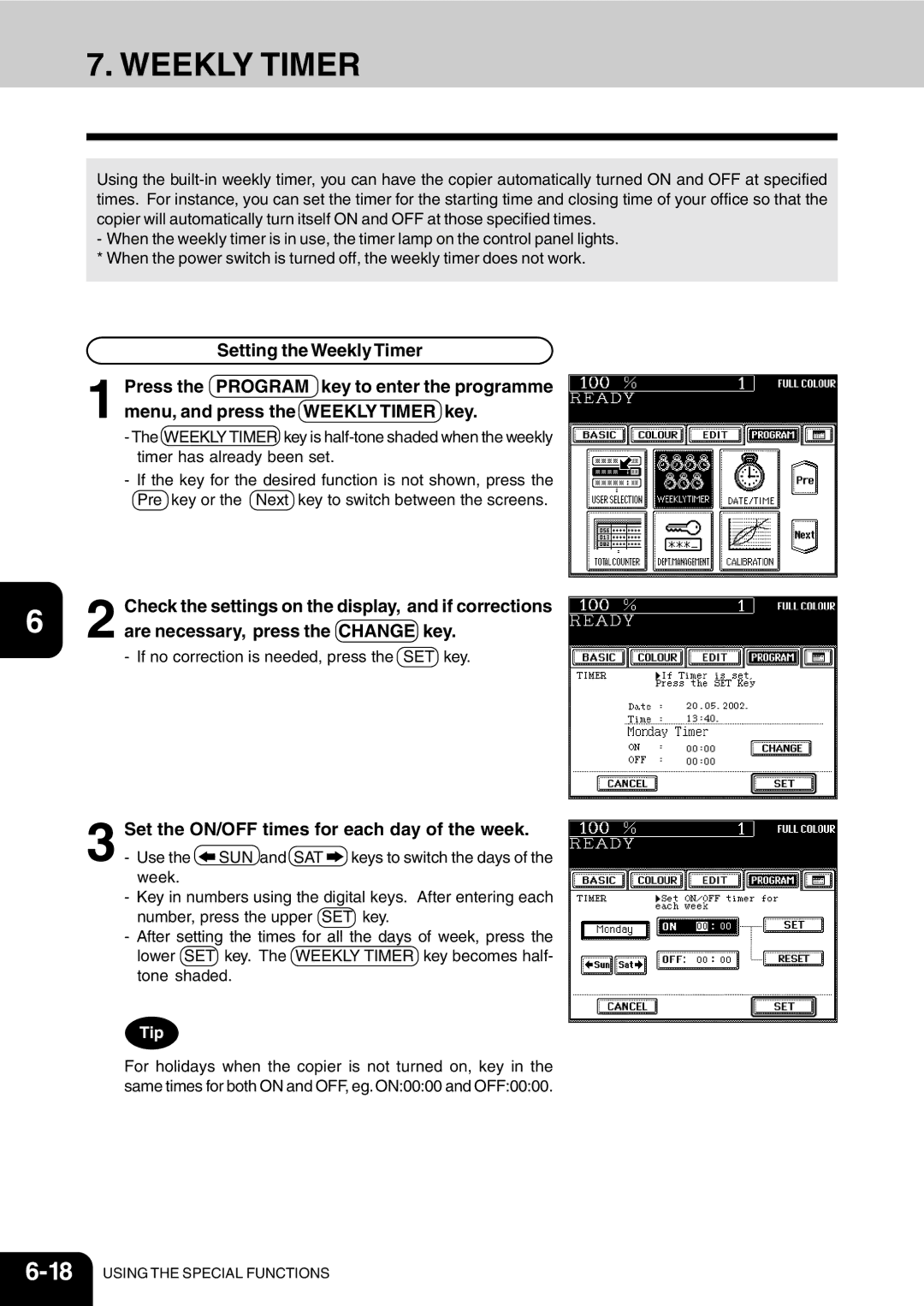 Vizio 210C manual Weekly Timer, Set the ON/OFF times for each day of the week 