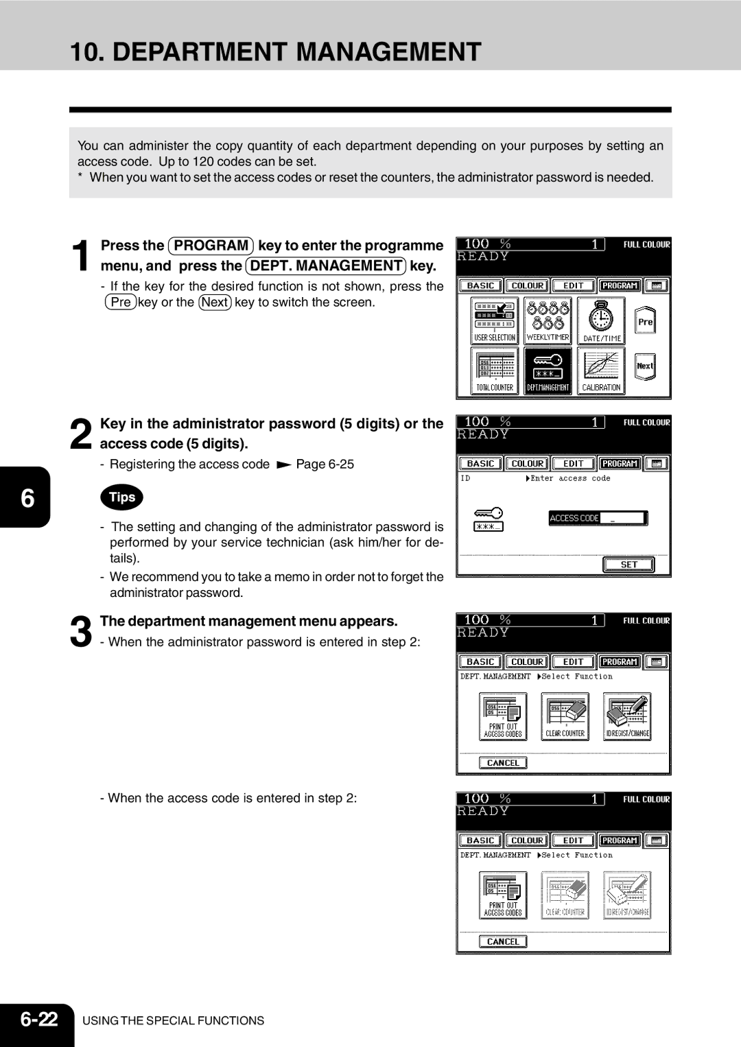 Vizio 210C manual Department Management, Department management menu appears 