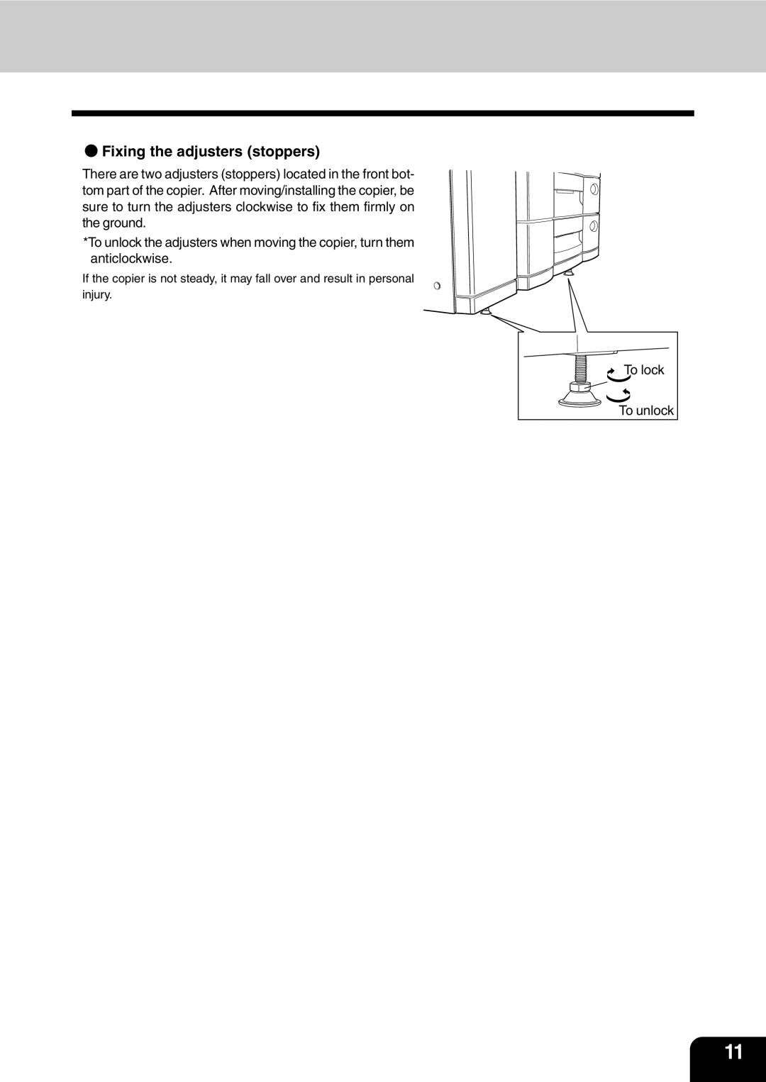 Vizio 210C manual Fixing the adjusters stoppers 