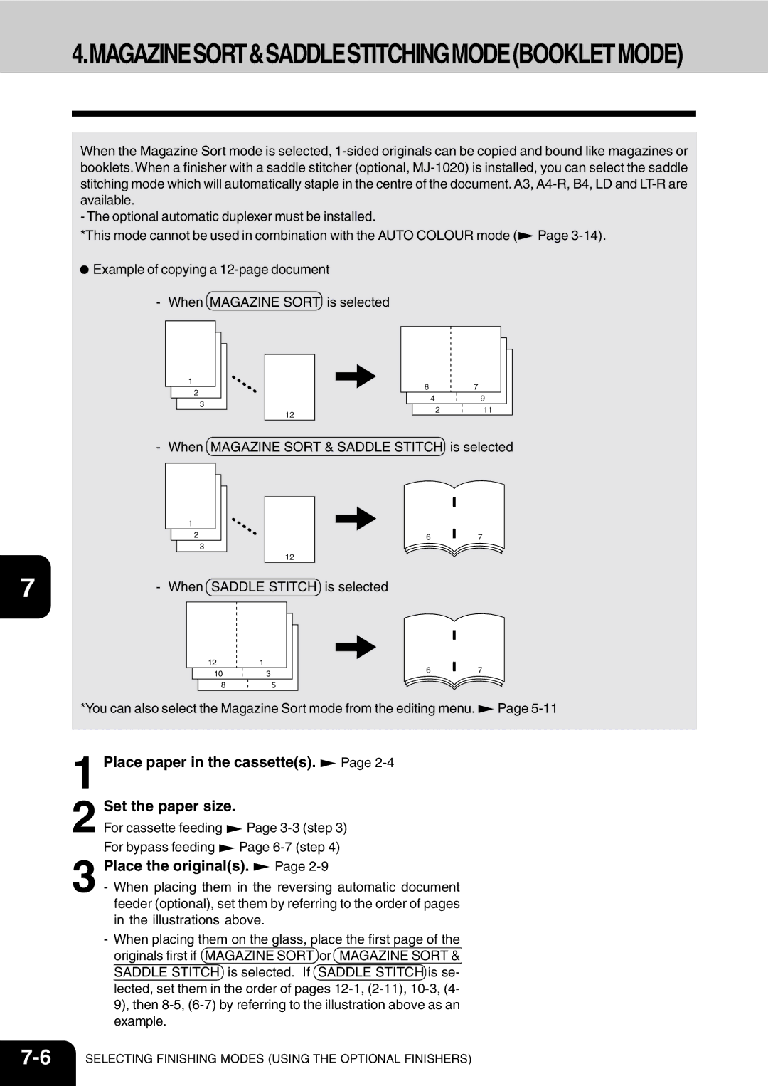 Vizio 210C manual Magazinesort&Saddlestitchingmodebookletmode, Place paper in the cassettes Set the paper size 