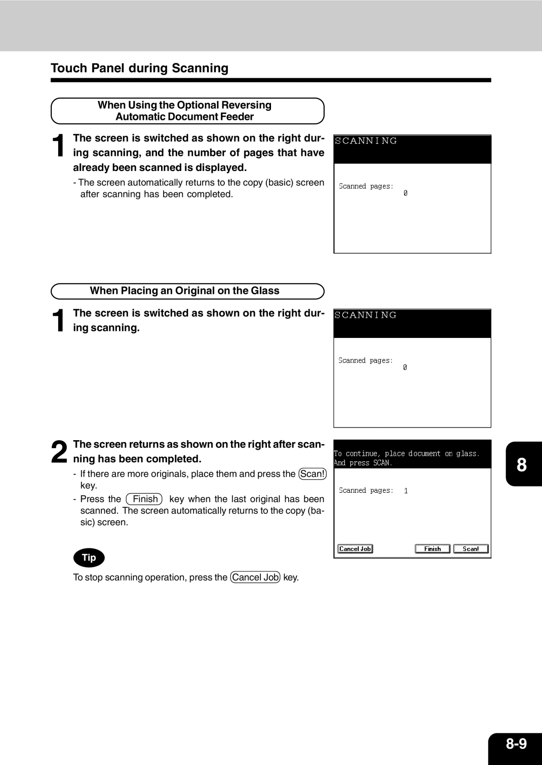 Vizio 210C manual Touch Panel during Scanning 