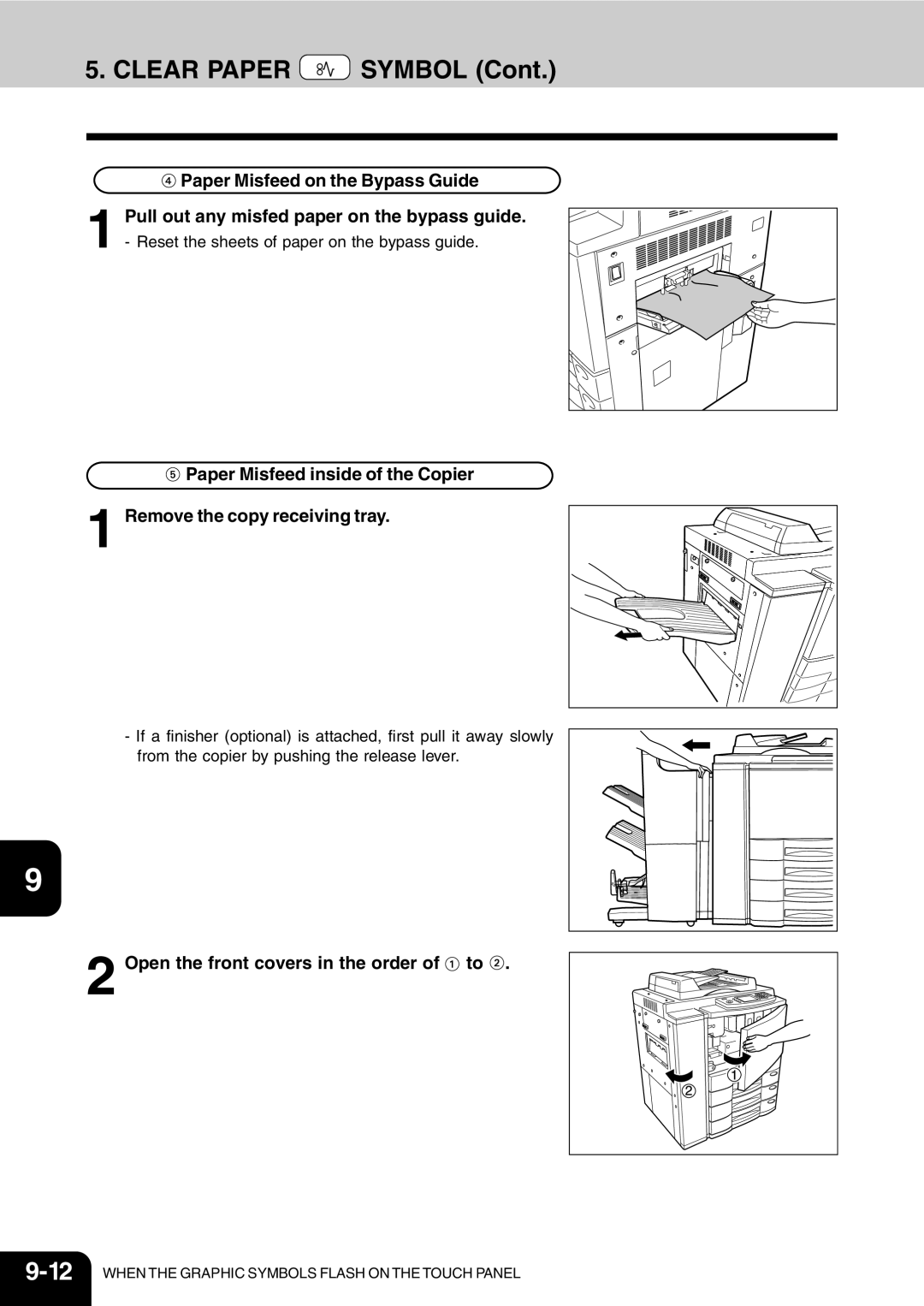 Vizio 210C manual Paper Misfeed on the Bypass Guide, Open the front covers in the order of to 