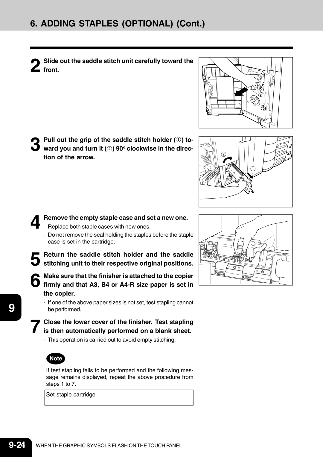 Vizio 210C Return the saddle stitch holder and the saddle, Stitching unit to their respective original positions, Copier 