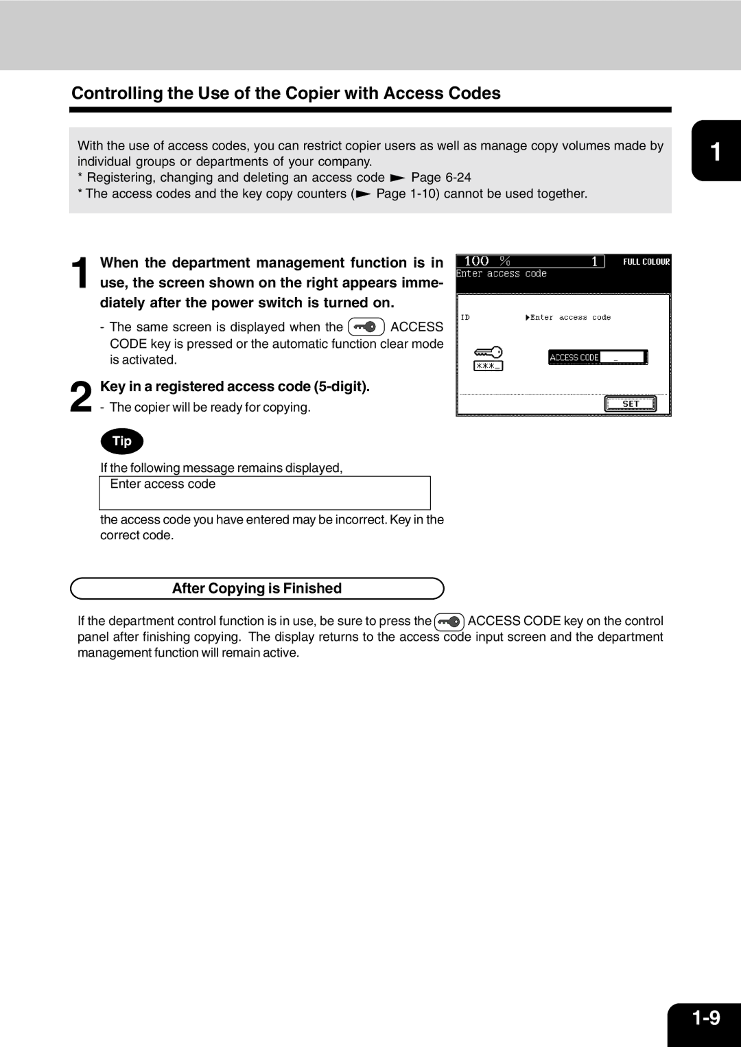 Vizio 210C manual Controlling the Use of the Copier with Access Codes, After Copying is Finished 