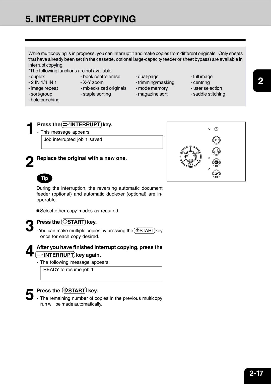 Vizio 210C manual Interrupt Copying, Replace the original with a new one 