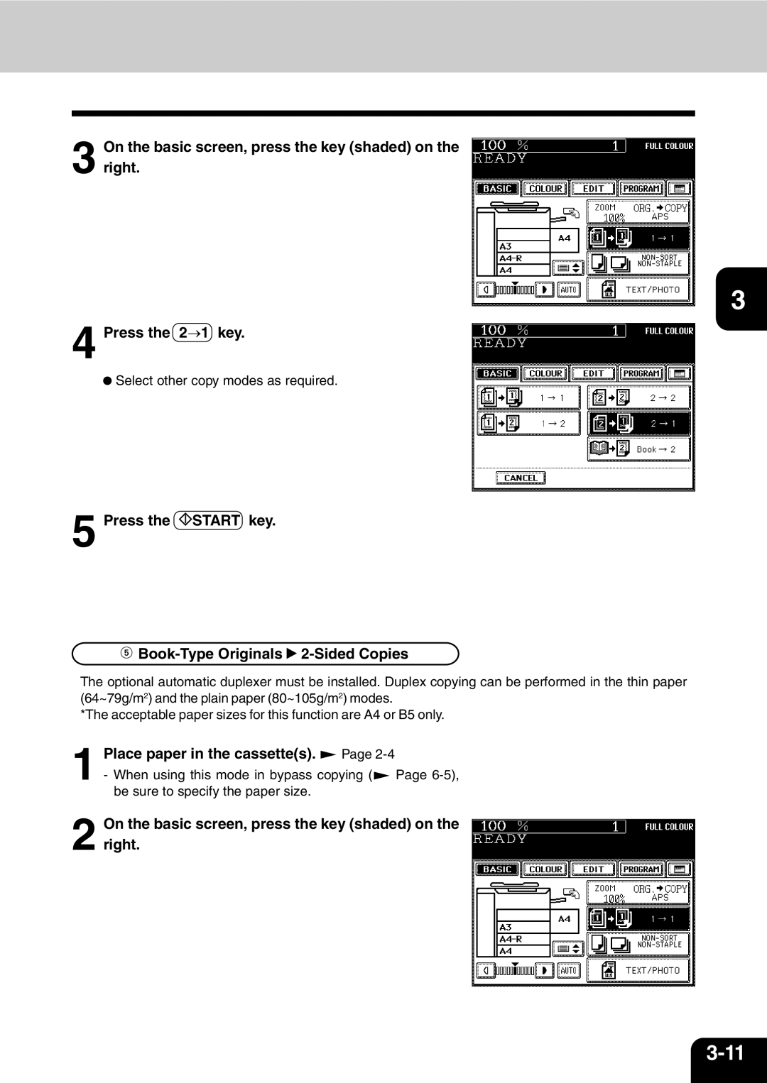 Vizio 210C manual Press the Start key Book-Type Originals 2-Sided Copies 