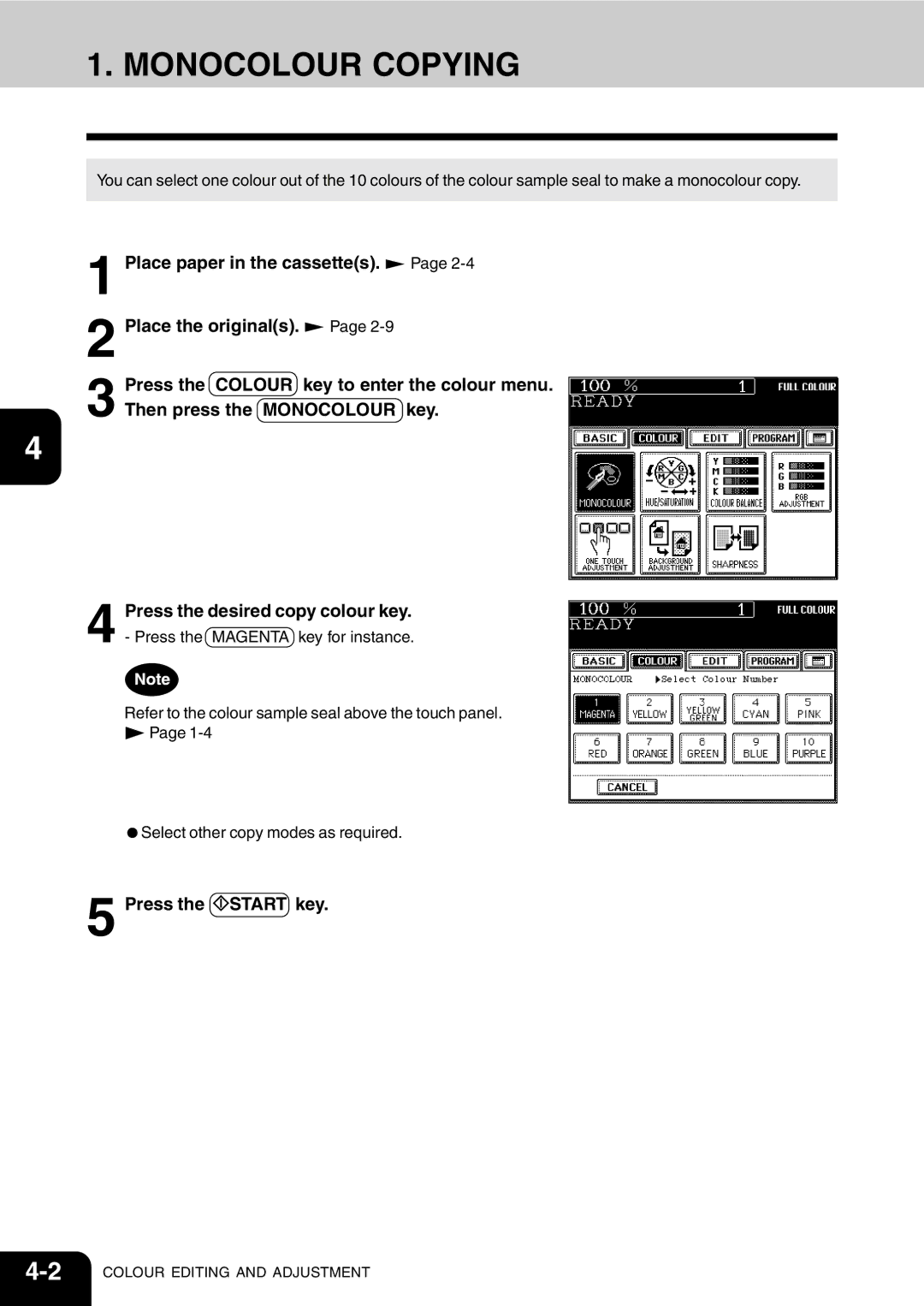 Vizio 210C manual Monocolour Copying, Press the Start key 