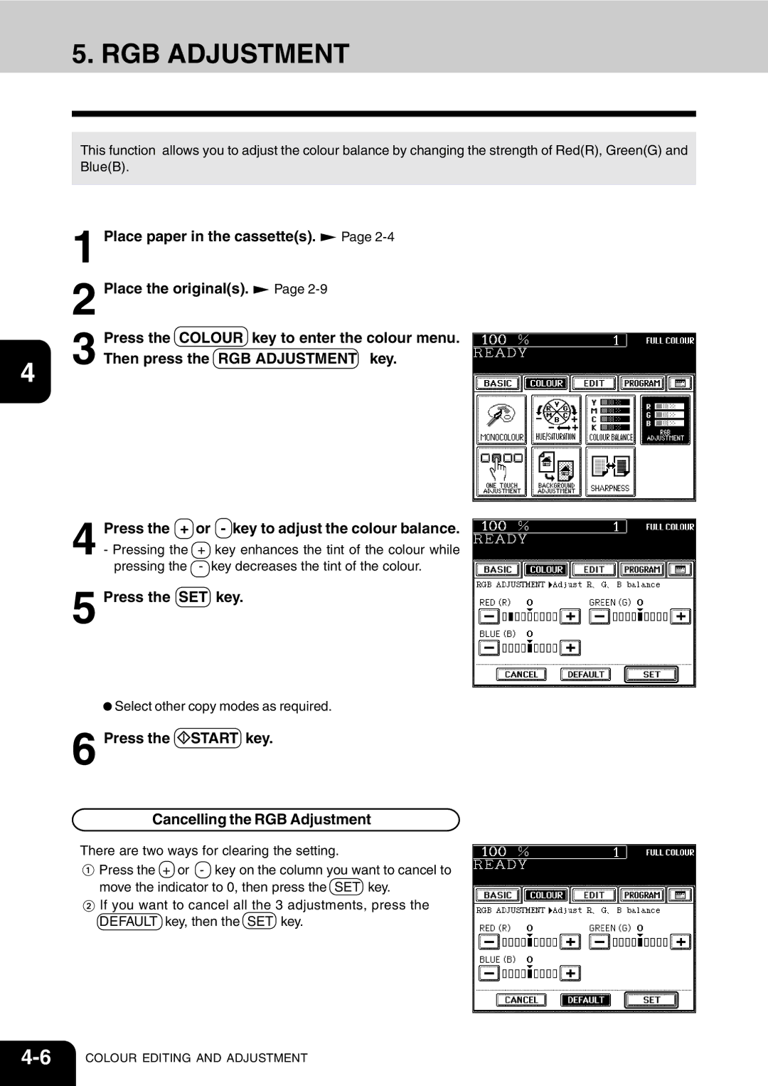 Vizio 210C manual Press the Colour key to enter the colour menu, Then press the RGB Adjustment key 