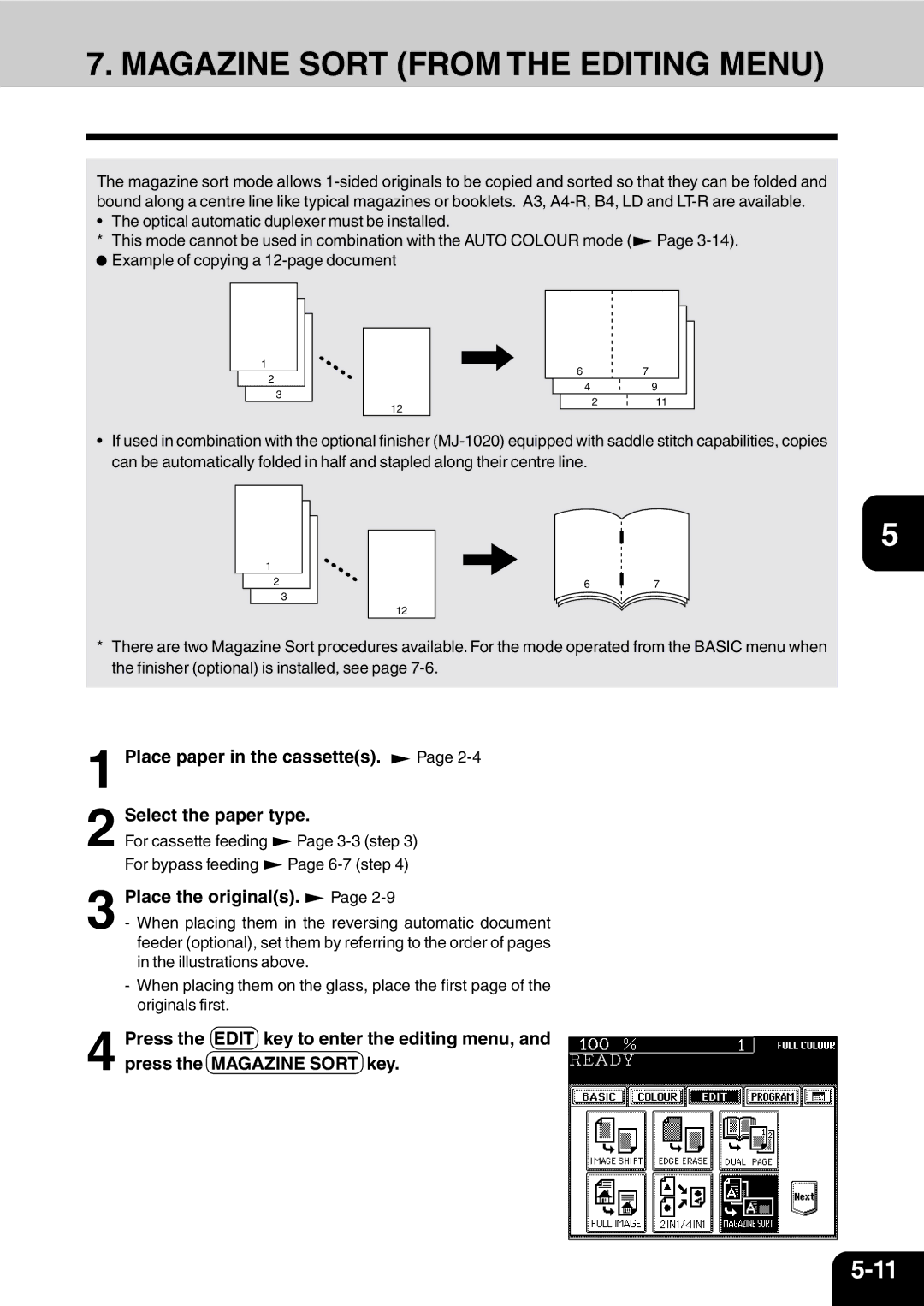 Vizio 210C manual Magazine Sort from the Editing Menu, Place paper in the cassettes. Select the paper type 