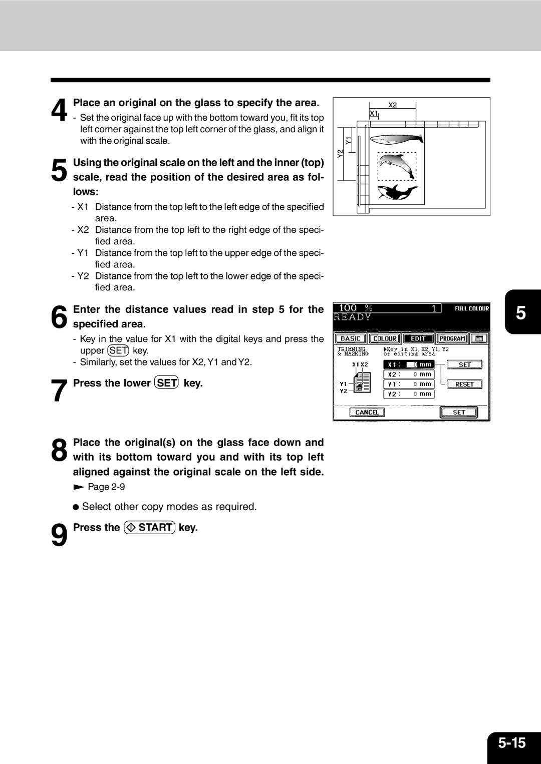 Vizio 210C manual Place an original on the glass to specify the area, Enter the distance values read in for Specified area 