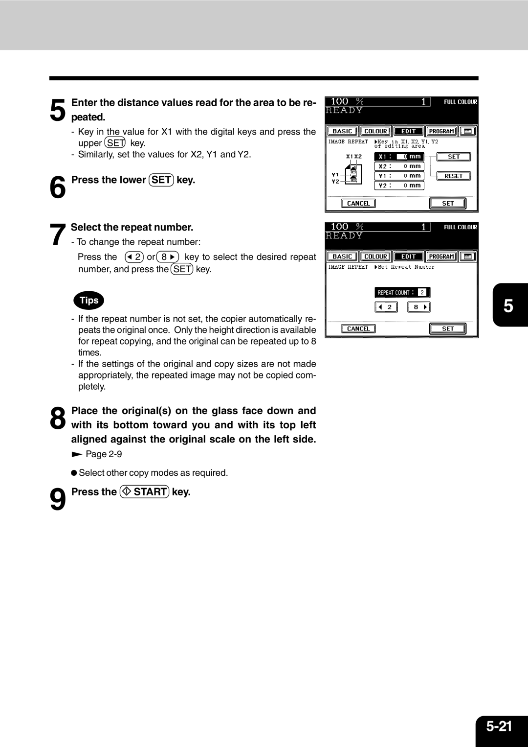 Vizio 210C Enter the distance values read for the area to be re- peated, Press the lower SET key Select the repeat number 