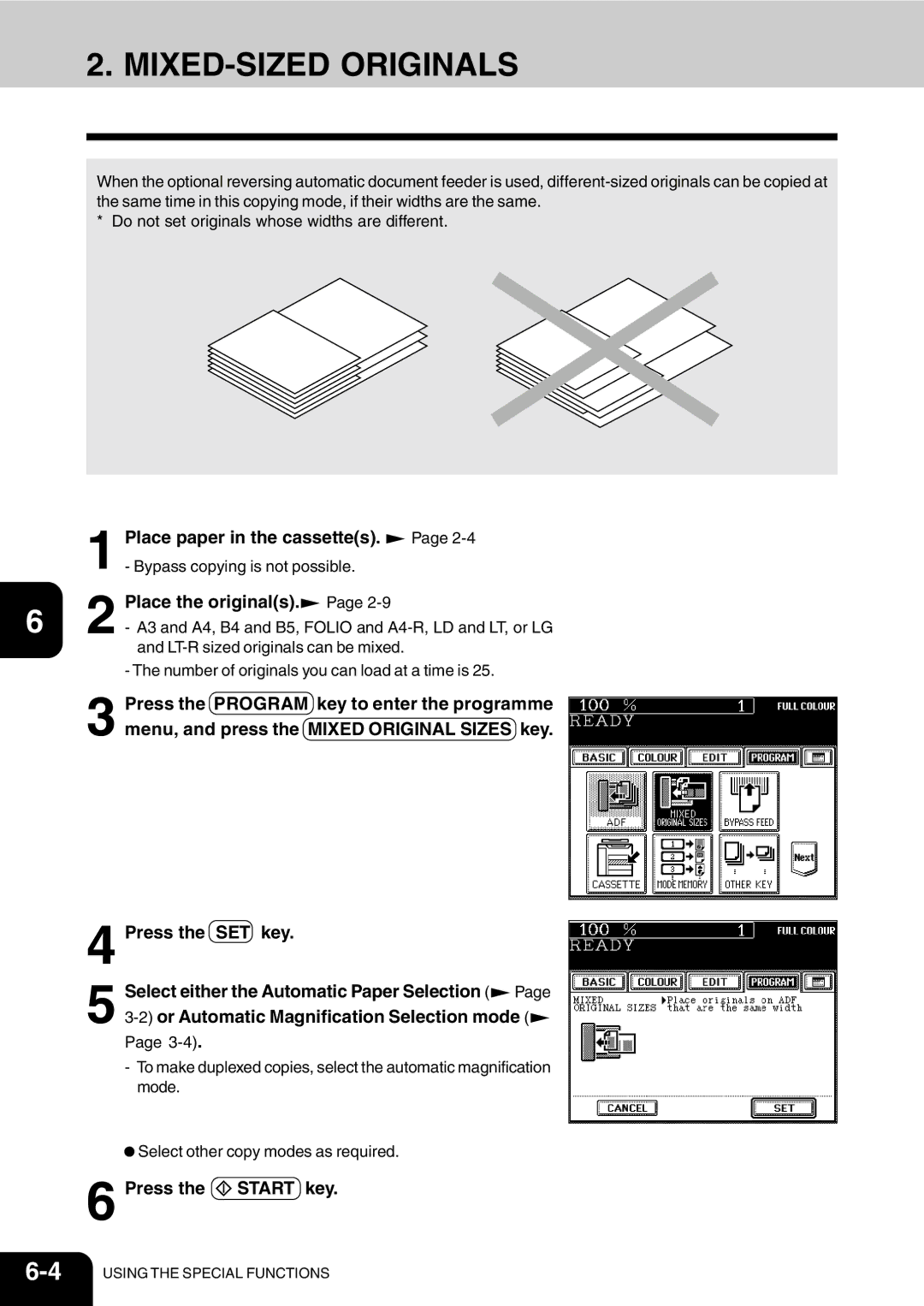 Vizio 210C MIXED-SIZED Originals, Or Automatic Magnification Selection mode, Select either the Automatic Paper Selection 