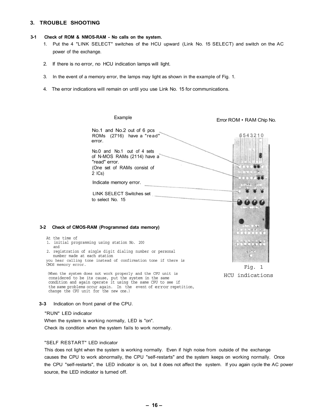 Vizio CPU-56 manual Check of ROM & NMOS-RAM No calls on the system, Check of CMOS-RAM Programmed data memory 