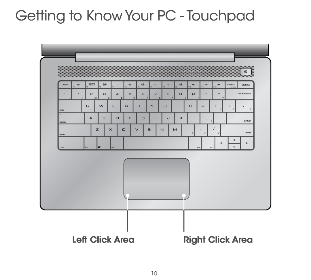 Vizio CT14-A0 quick start Getting to Know Your PC - Touchpad, Left Click Area, Right Click Area 