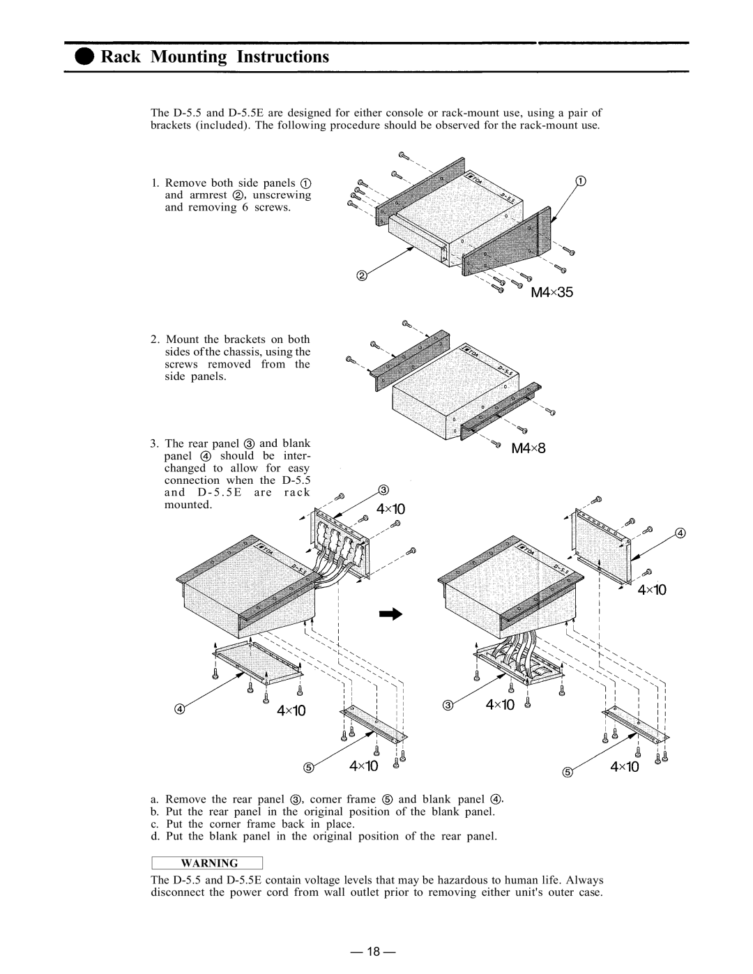 Vizio D-5.5E instruction manual Rack Mounting Instructions, Remove both side panels 