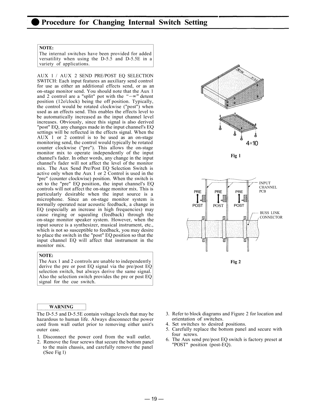 Vizio D-5.5E instruction manual Procedure for Changing Internal Switch Setting, Fig l 