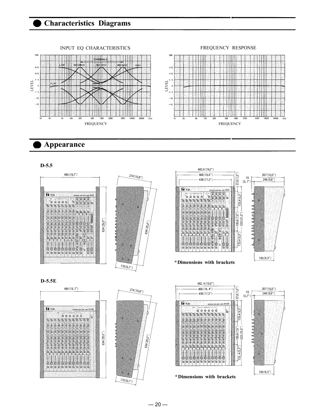 Vizio D-5.5E instruction manual Characteristics Diagrams, Appearance, Dimensions with brackets 