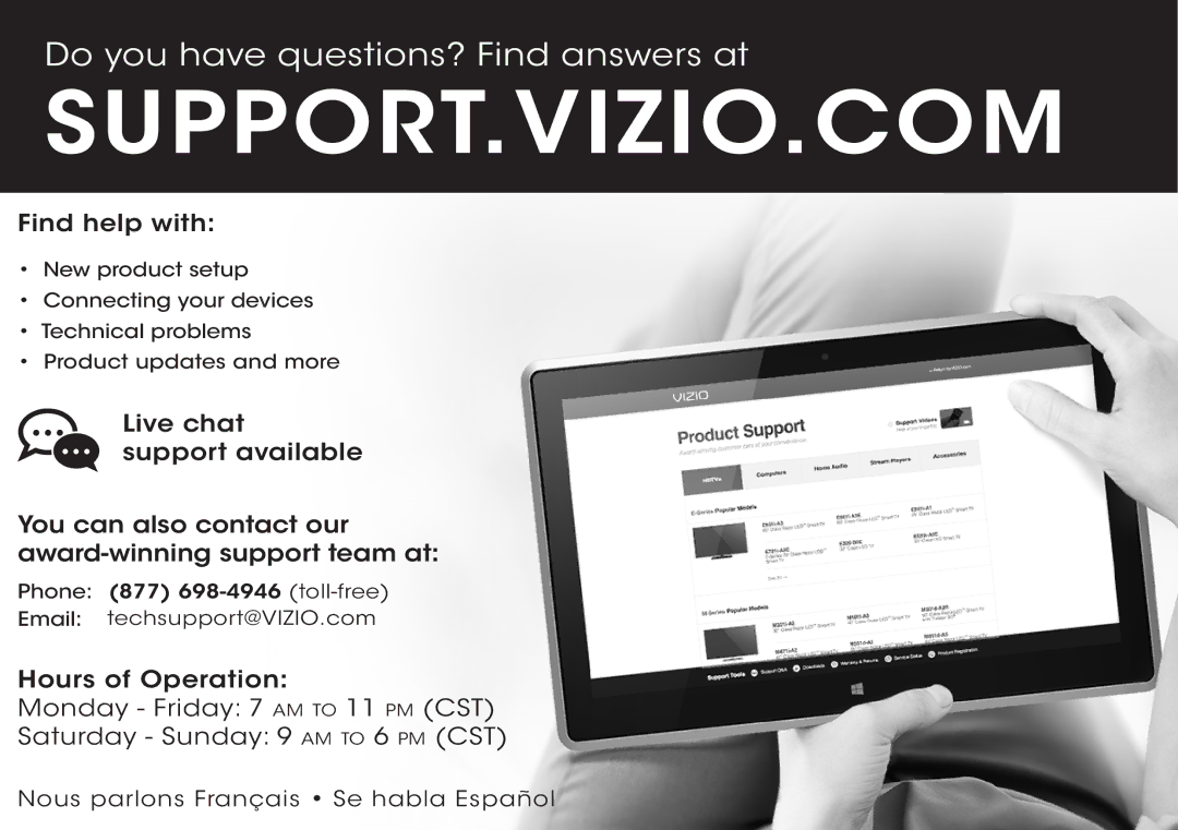 Vizio D320-B1 manual Support.Vizio.Com 