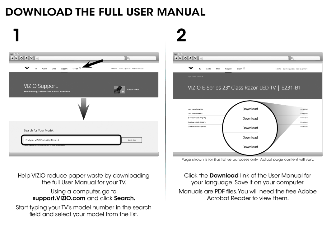 Vizio D320-B1 manual Acrobat Reader to view them 