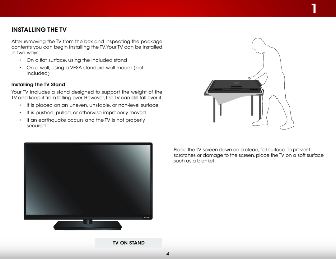 Vizio D320-B1 user manual Installing the TV, TV on Stand 