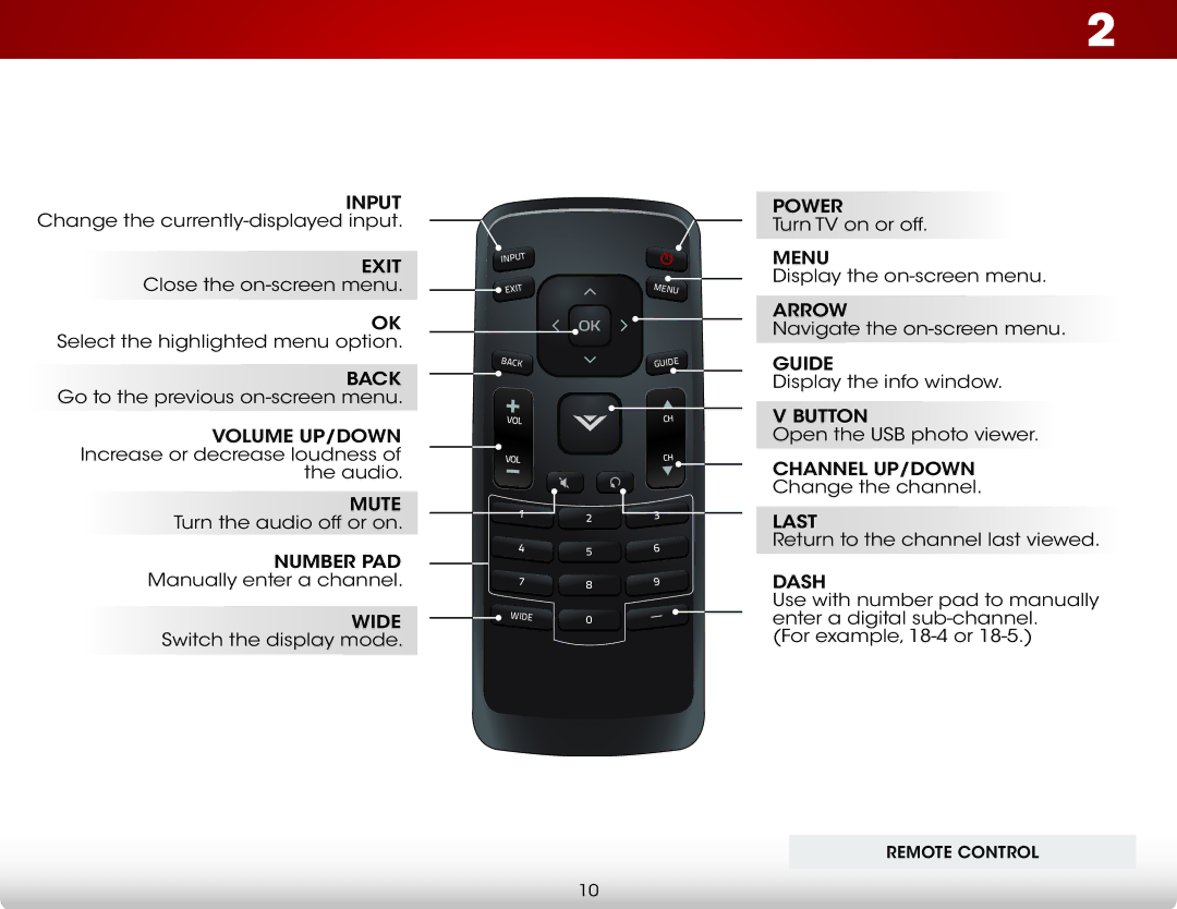 Vizio D320-B1 user manual Remote Control 