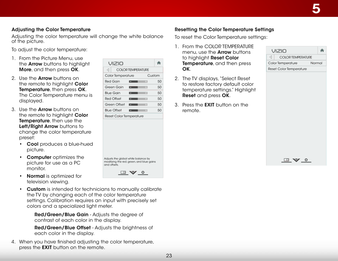 Vizio D320-B1 user manual From the Color Temperature 