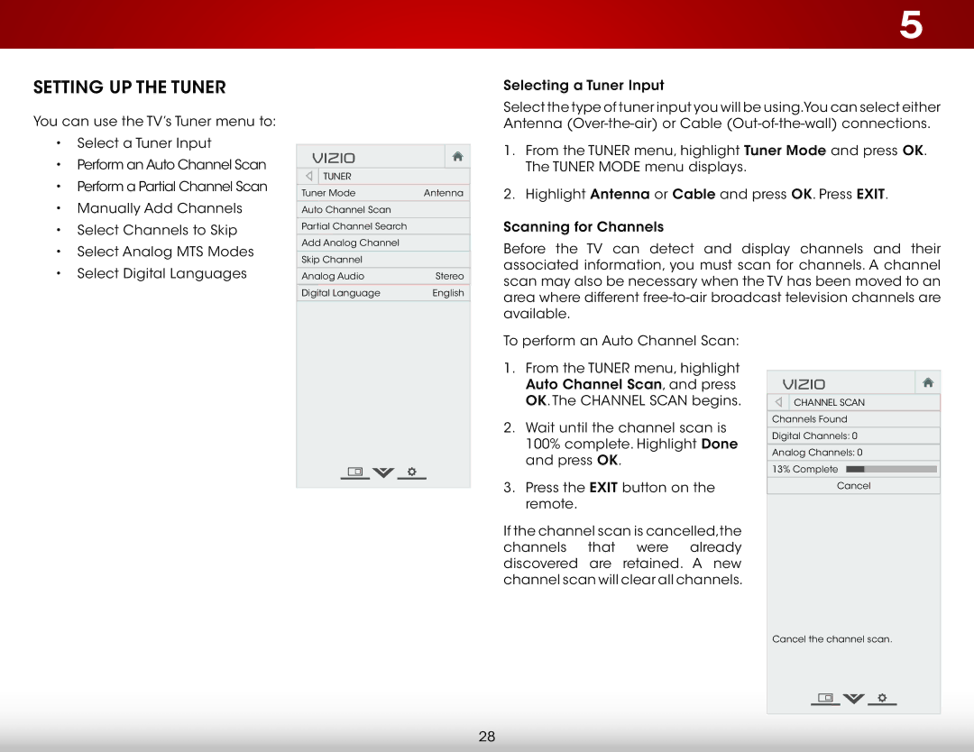 Vizio D320-B1 user manual Setting UP the Tuner 