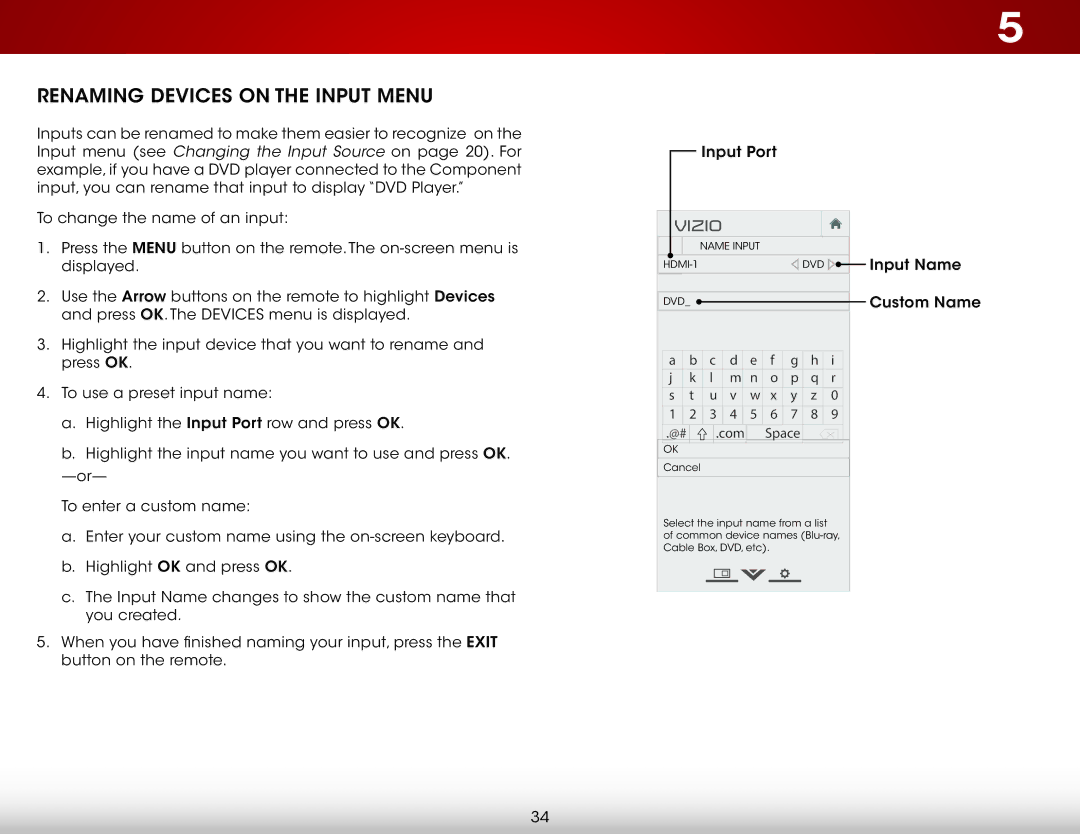 Vizio D320-B1 user manual Renaming Devices on the Input Menu, Com Space 