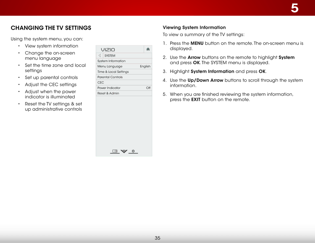 Vizio D320-B1 user manual Changing the TV Settings 