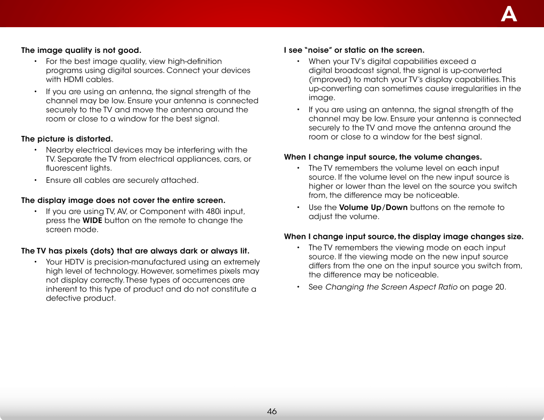 Vizio D320-B1 user manual See Changing the Screen Aspect Ratio on 