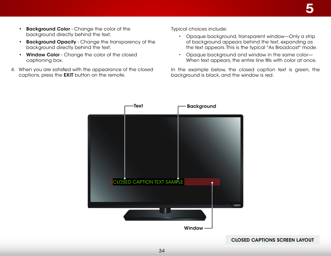 Vizio D390-B0 user manual Closed Captions Screen Layout 