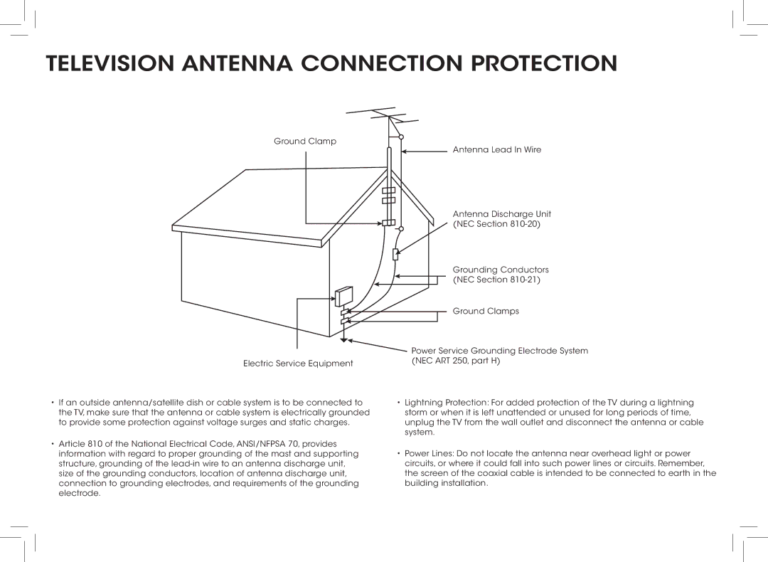 Vizio D390-B0 quick start Television Antenna Connection Protection 