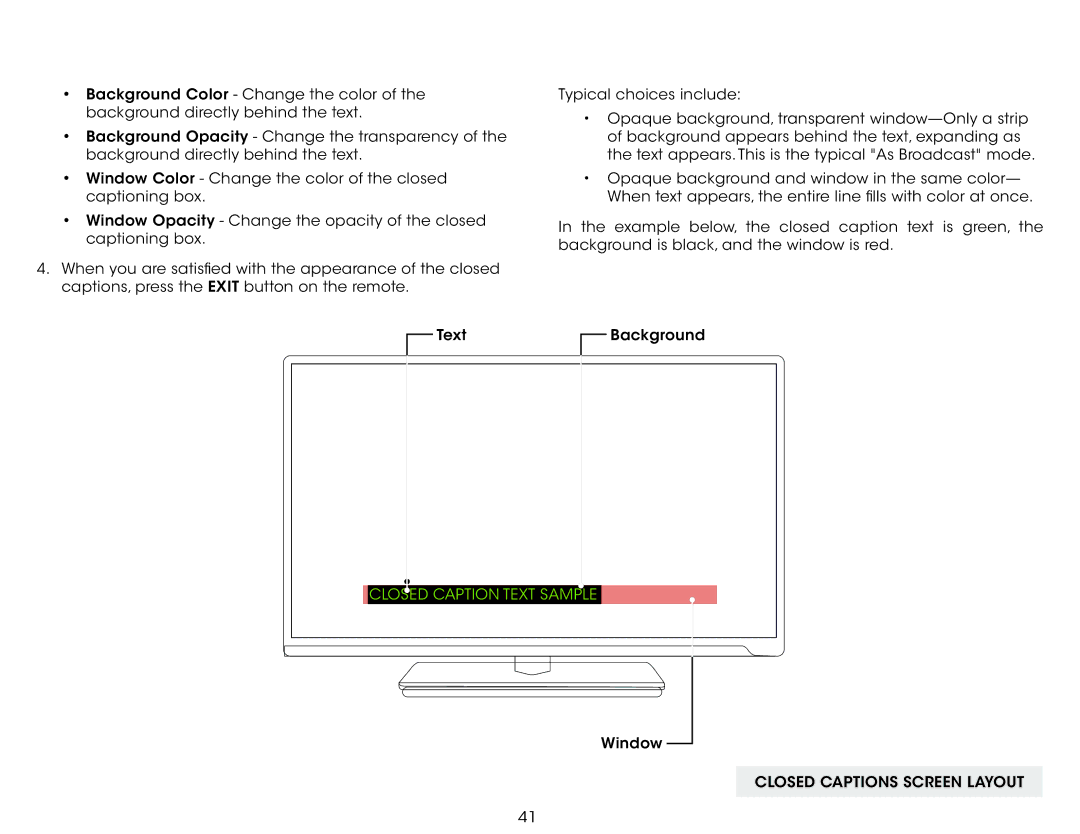 Vizio D500i-B1 user manual Closed Captions Screen Layout 