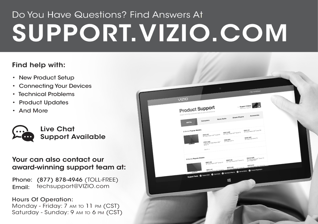 Vizio D500i-B1 quick start Support.Vizio.Com 