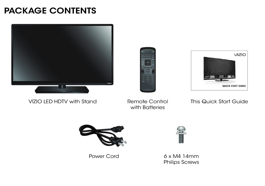 Vizio D500i-B1 quick start Package Contents 