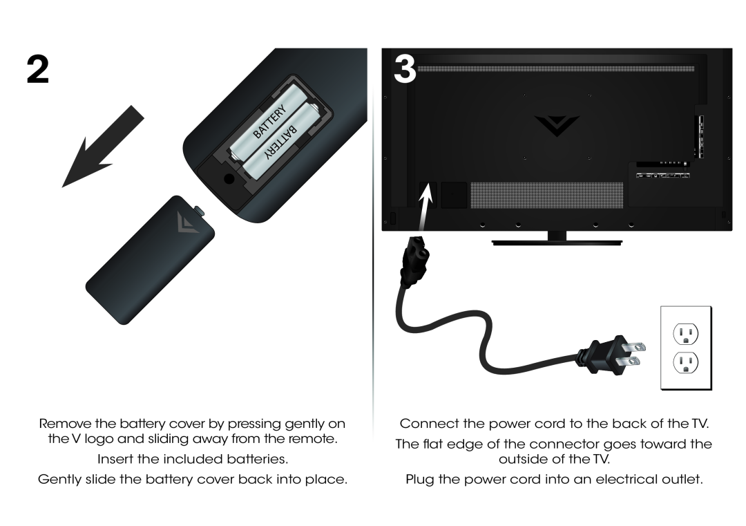 Vizio D500i-B1 quick start Insert the included batteries, Gently slide the battery cover back into place 