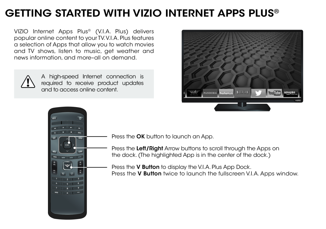 Vizio D500i-B1 quick start Getting Started With Vizio Internet Apps Plus 