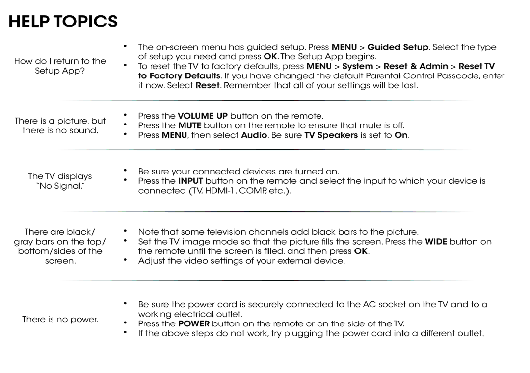 Vizio D650i-B2 quick start Help Topics 