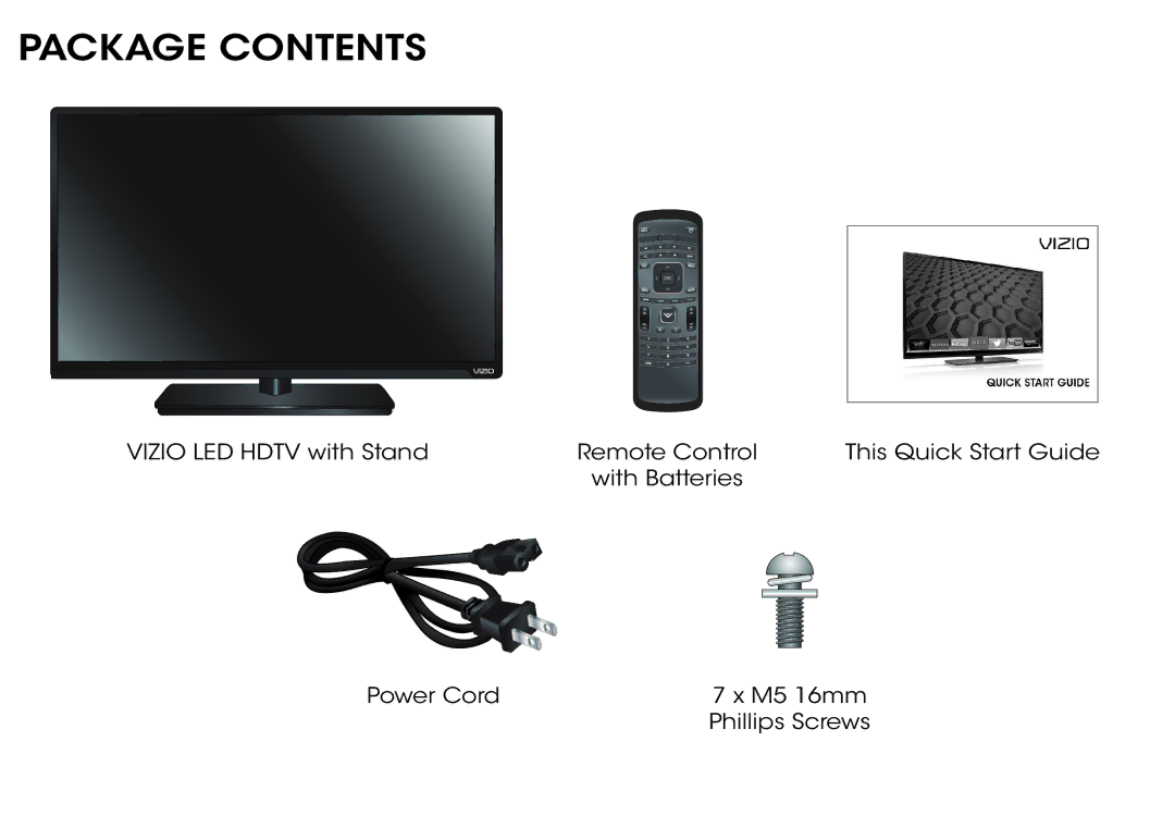 Vizio D650i-B2 quick start Package Contents 