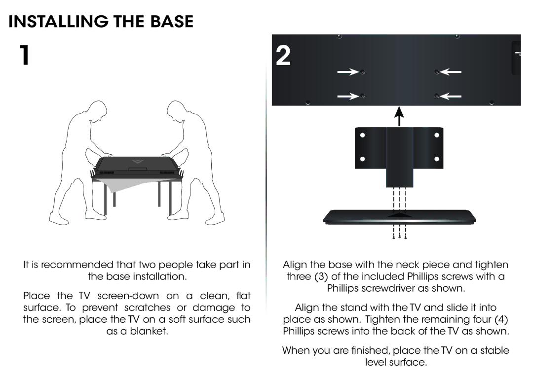 Vizio D650i-B2 quick start Installing the Base 