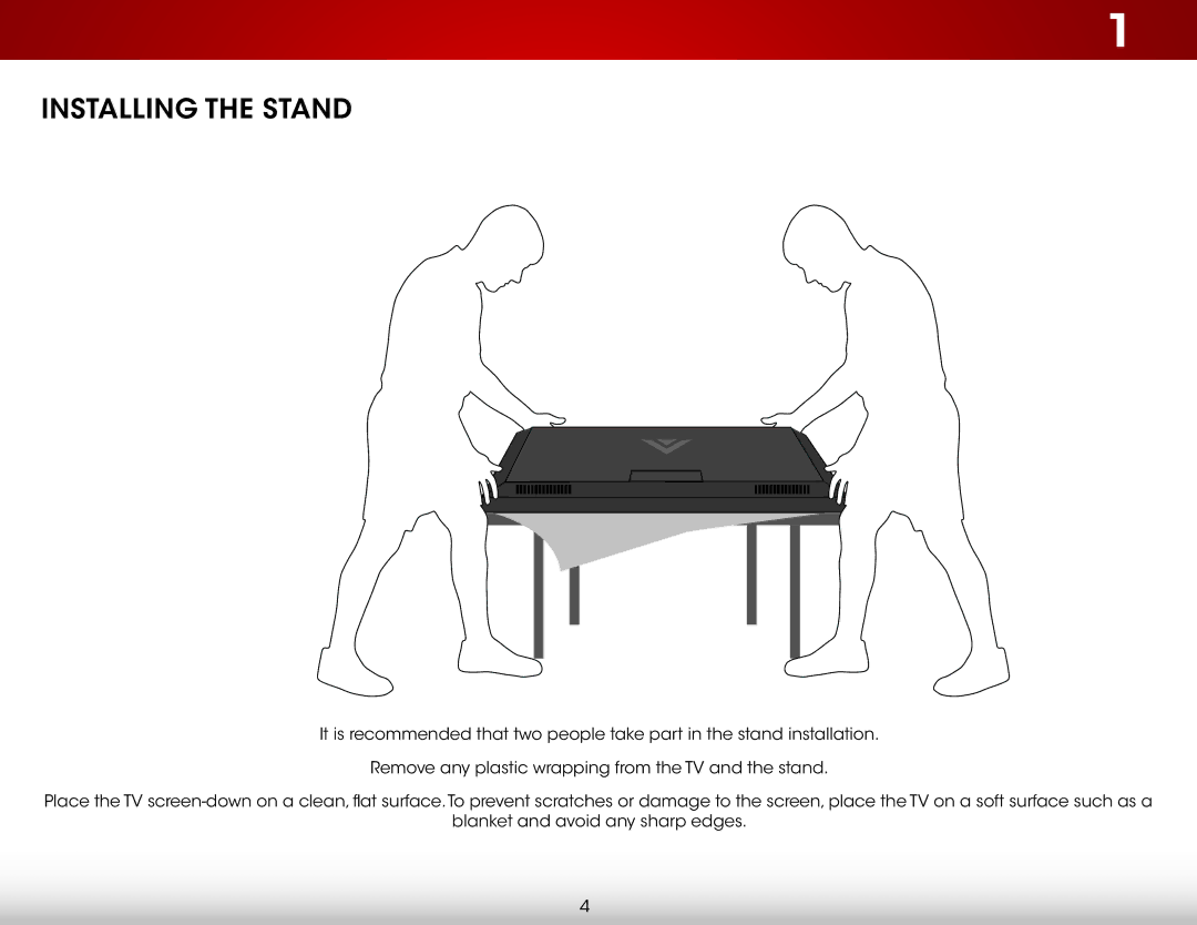 Vizio D650i-C3 user manual Installing the Stand 