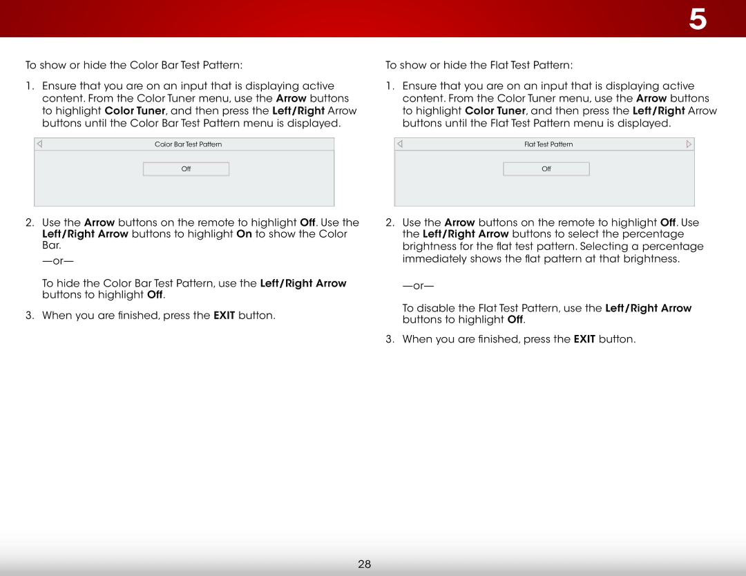 Vizio D650i-C3 user manual Color Bar Test Pattern Off 