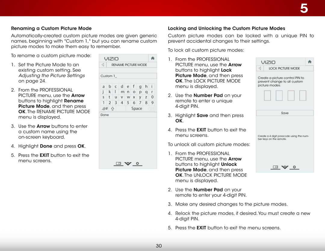 Vizio D650i-C3 user manual Lock Picture Mode 