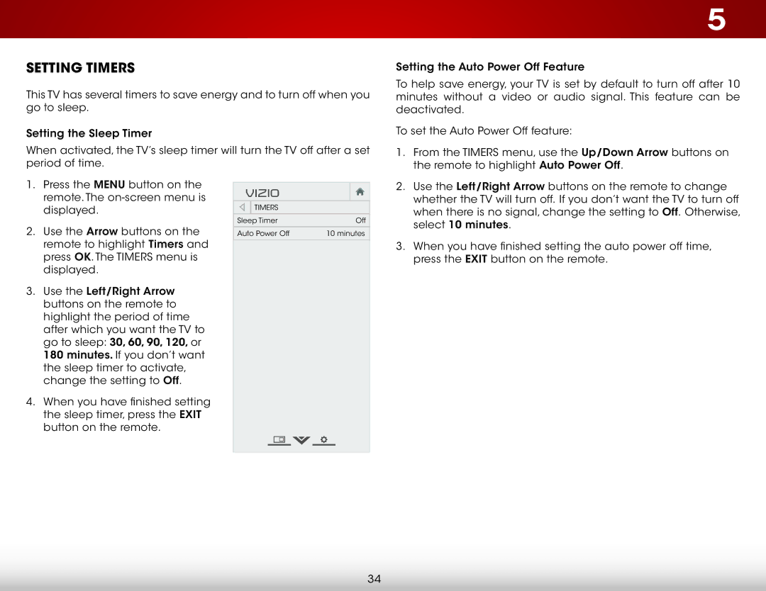 Vizio D650i-C3 user manual Setting Timers 