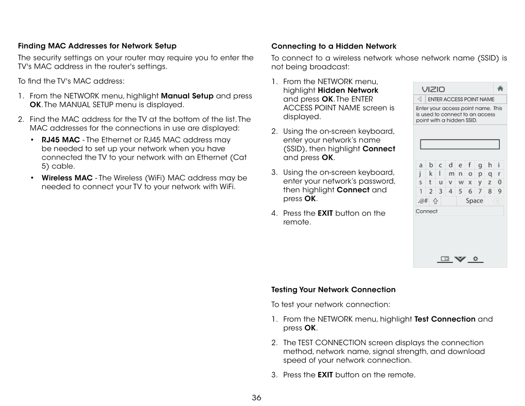 Vizio D650i-C3 user manual Highlight Hidden Network Press OK. The Enter 