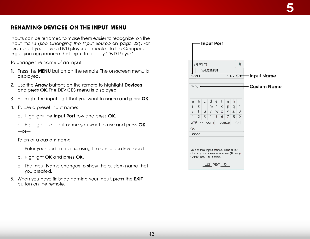 Vizio D650i-C3 user manual Renaming Devices on the Input Menu, Com Space 