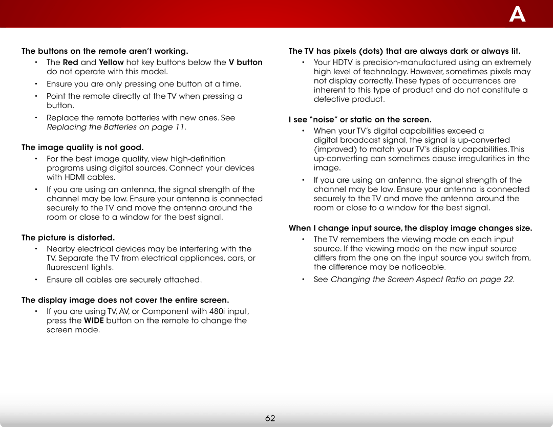 Vizio D650i-C3 user manual See Changing the Screen Aspect Ratio on 