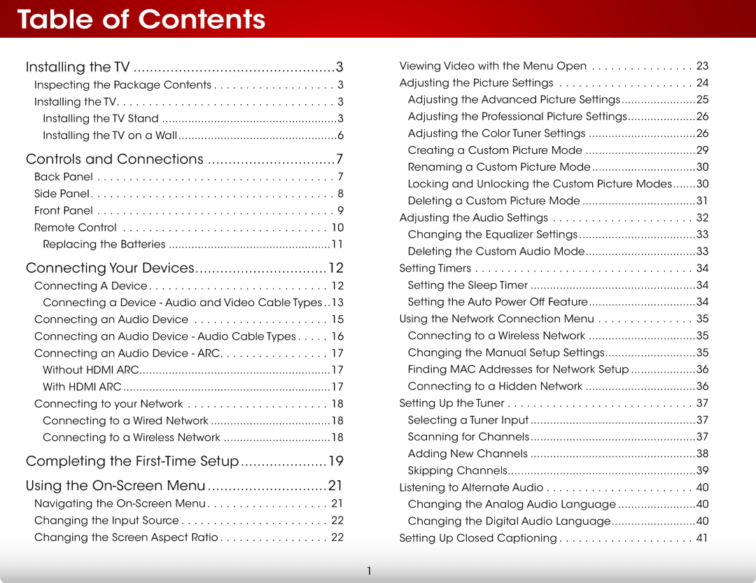 Vizio D650i-C3 user manual Table of Contents 