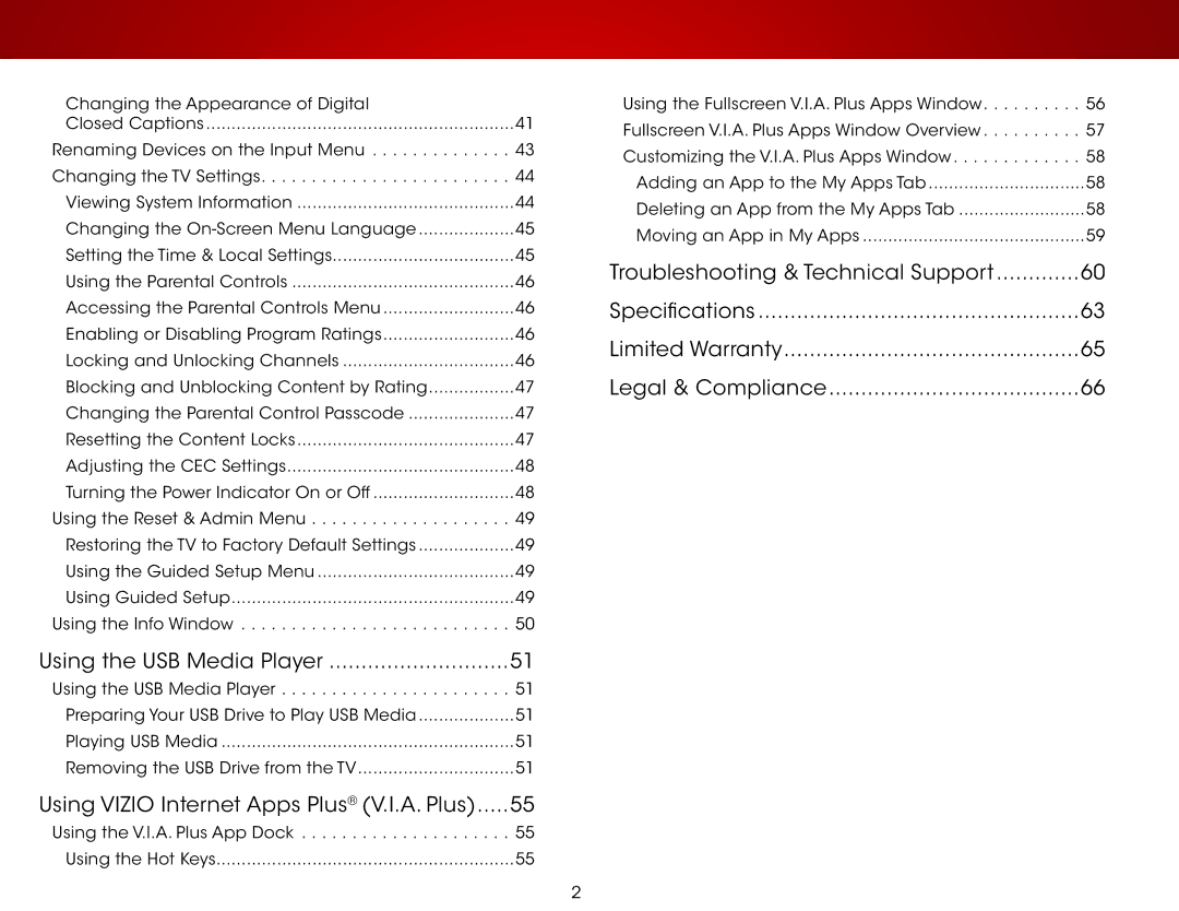 Vizio D650i-C3 user manual Using the USB Media Player 