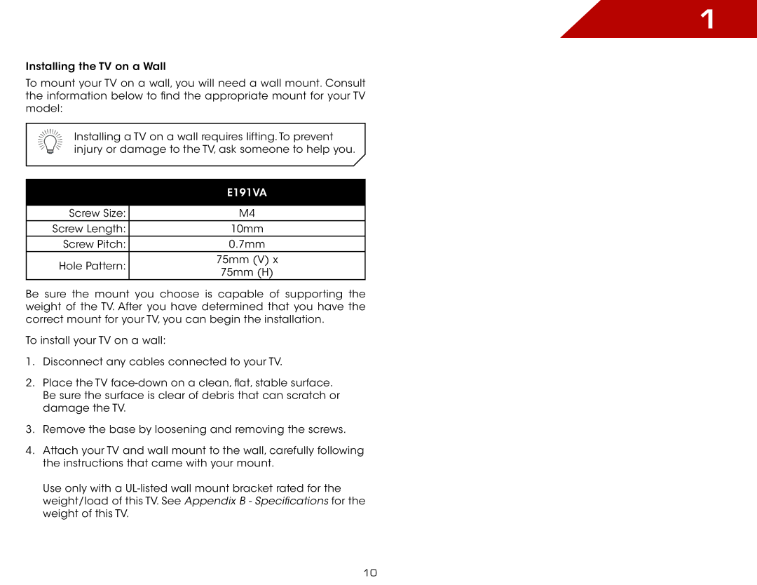 Vizio E191VA specifications 